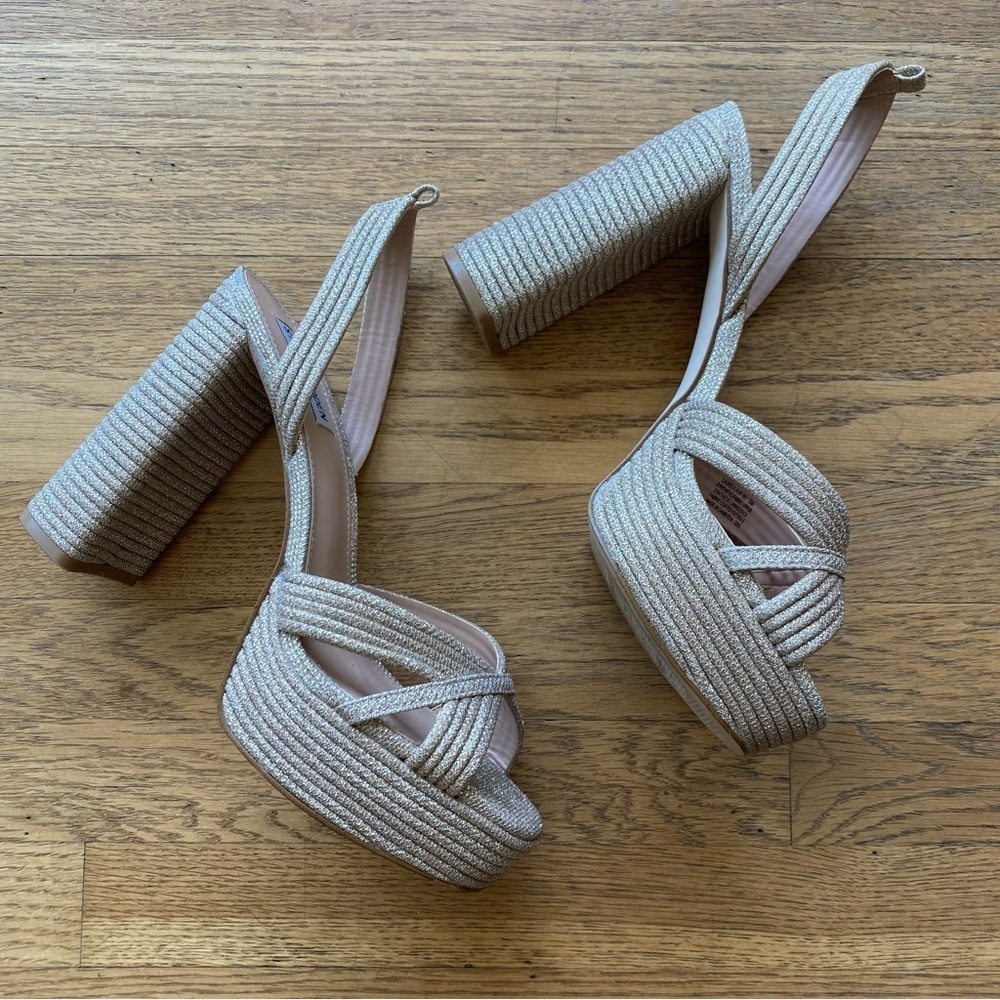 Steve Madden Laurel Gold Glitter Platform Ankle Strap High Heel Sandals size 10 - Picture 2 of 12